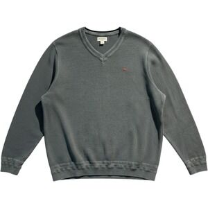 Bob Timberlake Mens V-Neck Sweater Gray Cotton Blend Knit Pullover XL